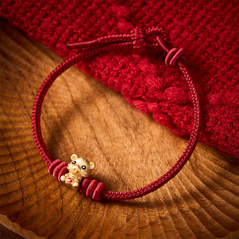 Buddha Stones Tiger-Geldbeutel, rotes Glücksarmband aus geflochtenem Seil - Dunkelrot (Handgelenkumfang 15–17 cm) - image 8