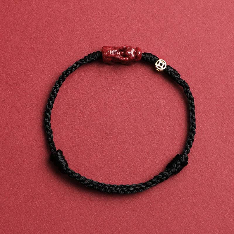 Buddha Stones Cinnabar Pi Xiu 925 Sterling Silber Chinesische Münze Reichtum Rote Schnur Verstellbares Armband - Schwarz - 5,5–6,7 Zoll/14–17 cm - image 2