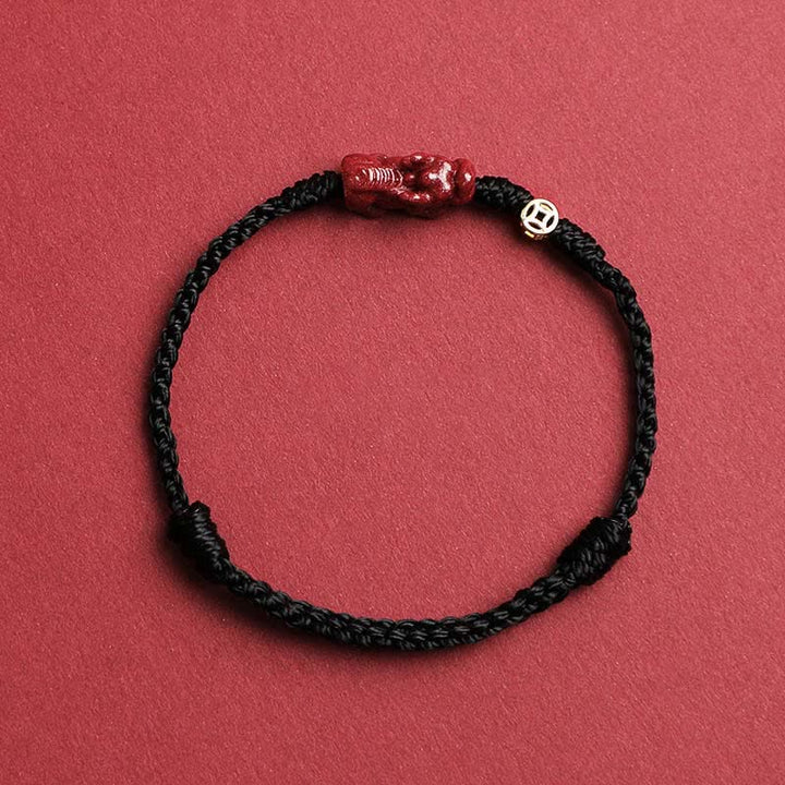 Buddha Stones Cinnabar Pi Xiu 925 Sterling Silber Chinesische Münze Reichtum Rote Schnur Verstellbares Armband - Schwarz - 5,5–6,7 Zoll/14–17 cm - image 2