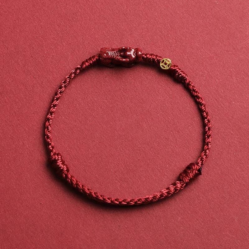 Buddha Stones Cinnabar Pi Xiu 925 Sterling Silber Chinesische Münze Reichtum Rote Schnur Verstellbares Armband - Dunkelrot - 5,5–6,7 Zoll/14–17 cm - image 1