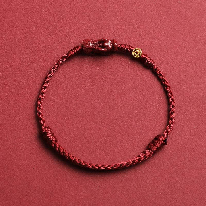 Buddha Stones Cinnabar Pi Xiu 925 Sterling Silber Chinesische Münze Reichtum Rote Schnur Verstellbares Armband - Dunkelrot - 5,5–6,7 Zoll/14–17 cm - image 1