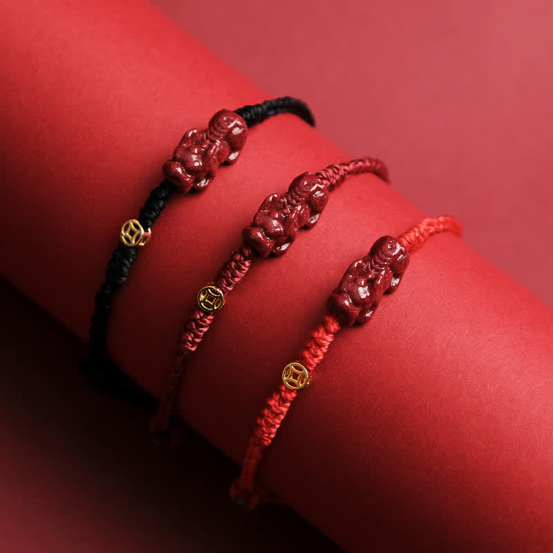 Buddha Stones Cinnabar Pi Xiu 925 Sterling Silber Chinesische Münze Reichtum Rote Schnur Verstellbares Armband - image 3