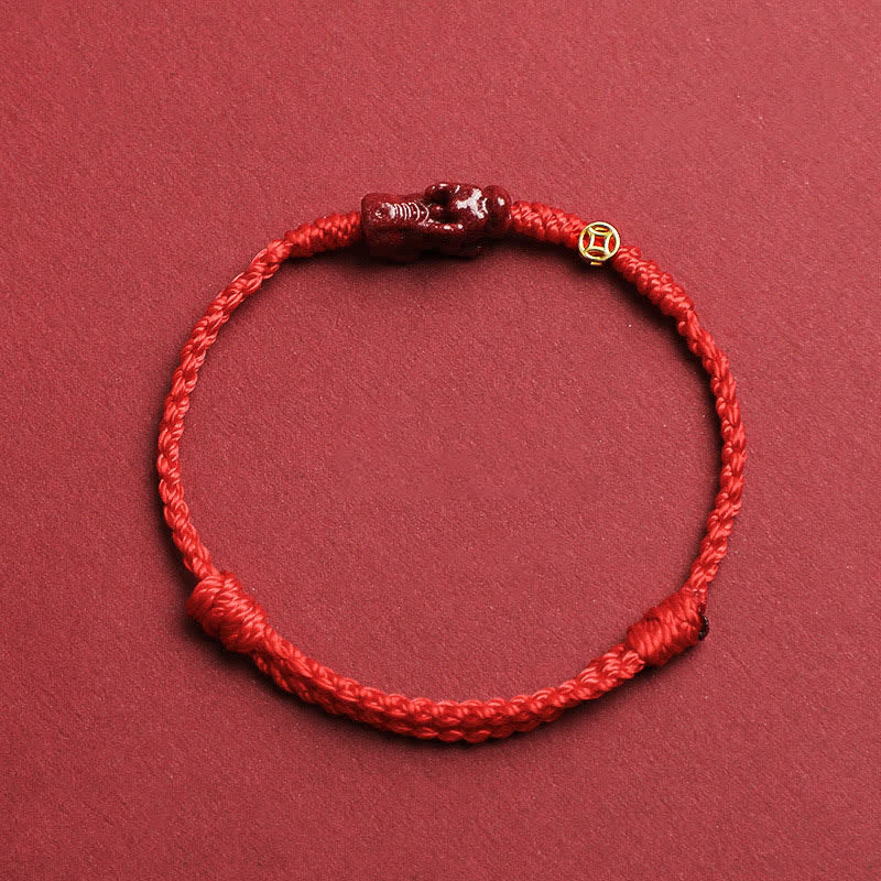 Buddha Stones Cinnabar Pi Xiu 925 Sterling Silber Chinesische Münze Reichtum Rote Schnur Verstellbares Armband - Rot - 5,5–6,7 Zoll/14–17 cm - image 0