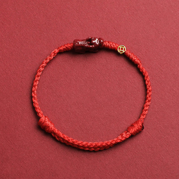 Buddha Stones Cinnabar Pi Xiu 925 Sterling Silber Chinesische Münze Reichtum Rote Schnur Verstellbares Armband - Rot - 5,5–6,7 Zoll/14–17 cm - image 0