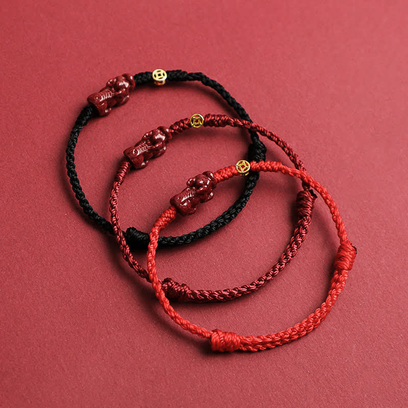Buddha Stones Cinnabar Pi Xiu 925 Sterling Silber Chinesische Münze Reichtum Rote Schnur Verstellbares Armband - image 4