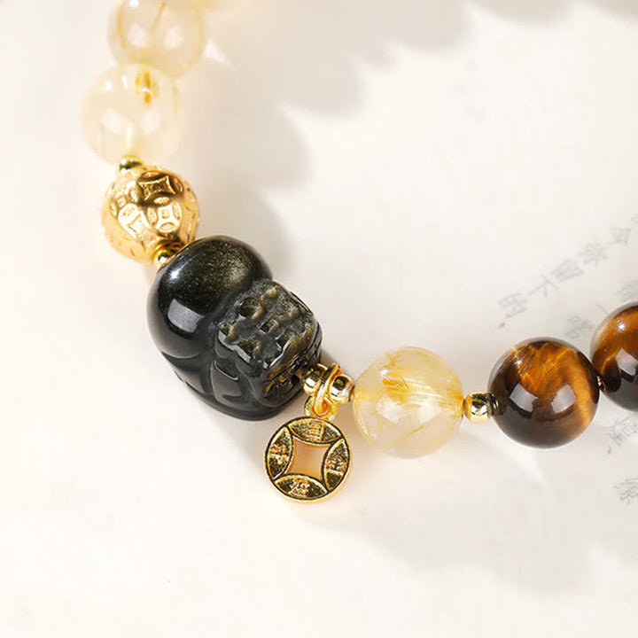 Buddha Stones Feng Shui Tigerauge Pi Xiu Goldrutilquarz-Reichtumsarmband - image 13