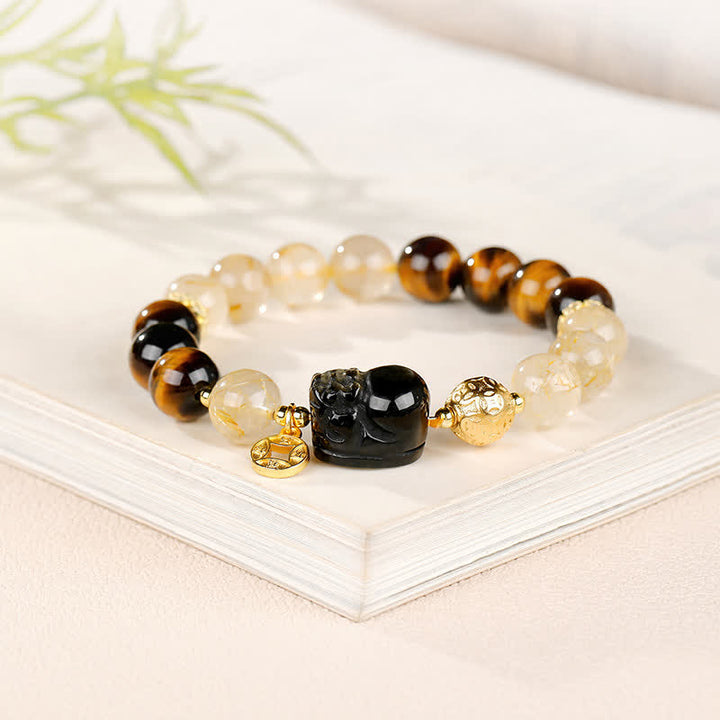 Buddha Stones Feng Shui Tigerauge Pi Xiu Goldrutilquarz-Reichtumsarmband - image 2