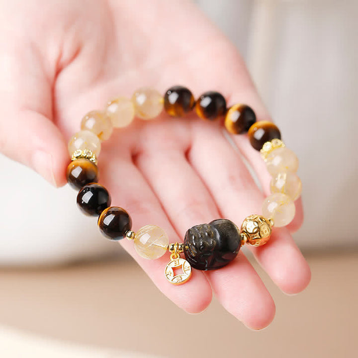 Buddha Stones Feng Shui Tigerauge Pi Xiu Goldrutilquarz-Reichtumsarmband - image 10