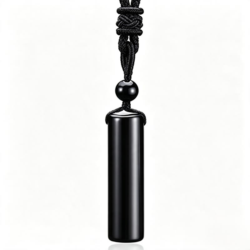 Buddha Stones Verschiedene Kristalle, Rosenquarz, grüner Aventurin und Amethyst, zylindrischer Heilhalsanhänger - Schwarzer Obsidian - image 5