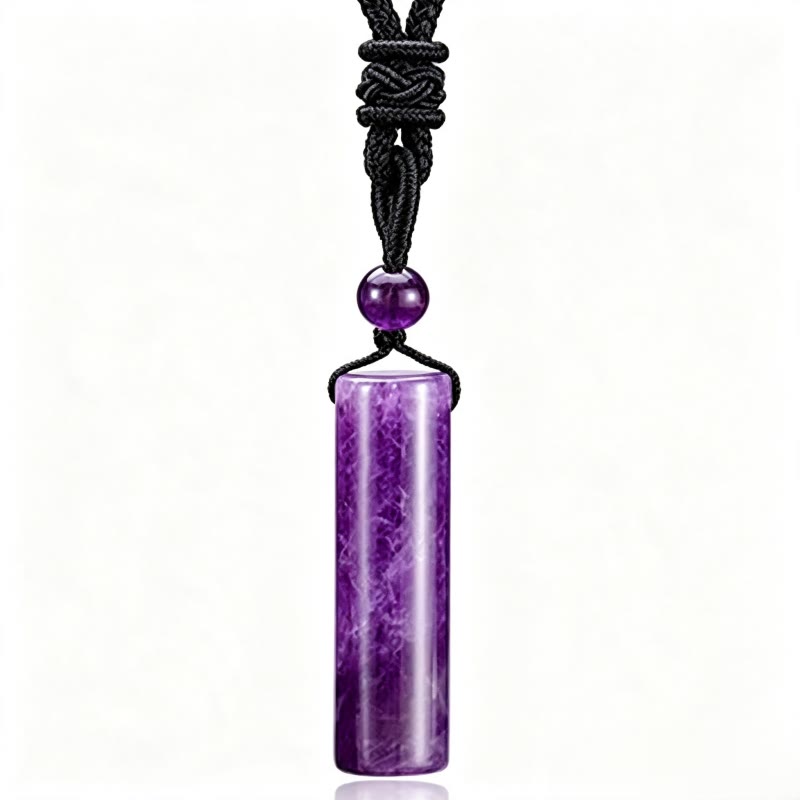 Buddha Stones Verschiedene Kristalle, Rosenquarz, grüner Aventurin und Amethyst, zylindrischer Heilhalsanhänger - Amethyst - image 1