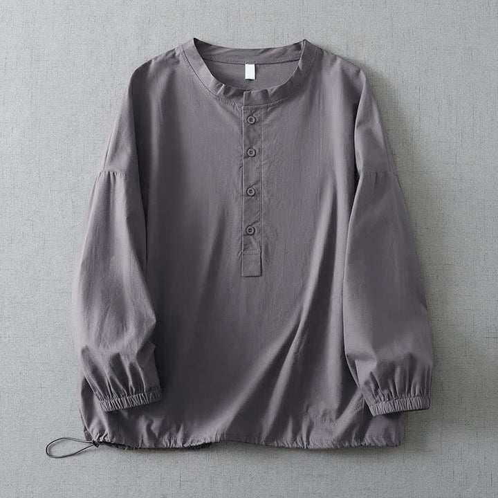 Buddha Stones Einfaches, einfarbiges Langarm-Hemd mit Knopfleiste und Tasche für Damen im Herbst - Grau - US14, UK/AU18, EU46 (2XL) - image 0