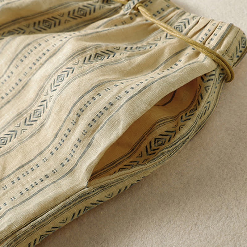 Buddha Stones Lässige Boho-Hose für Frühling und Sommer: Gestreifte Knöchelhose mit Kordelzug, gerades Bein und Tasche - image 13