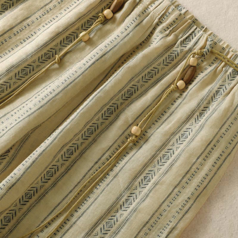 Buddha Stones Lässige Boho-Hose für Frühling und Sommer: Gestreifte Knöchelhose mit Kordelzug, gerades Bein und Tasche - image 12