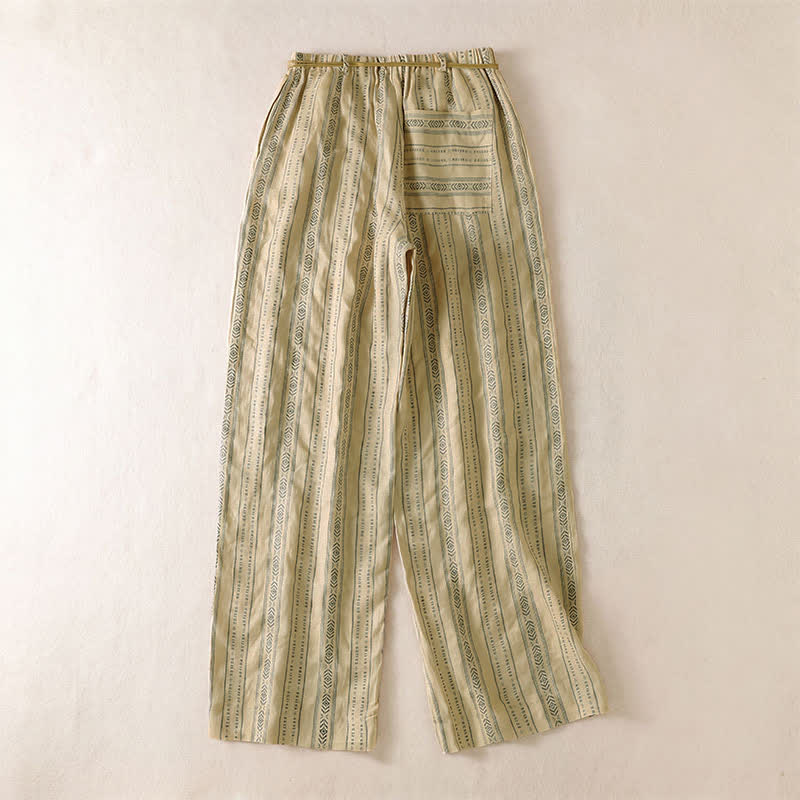 Buddha Stones Lässige Boho-Hose für Frühling und Sommer: Gestreifte Knöchelhose mit Kordelzug, gerades Bein und Tasche - image 9