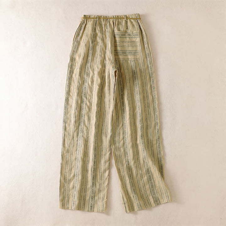 Buddha Stones Lässige Boho-Hose für Frühling und Sommer: Gestreifte Knöchelhose mit Kordelzug, gerades Bein und Tasche - image 9