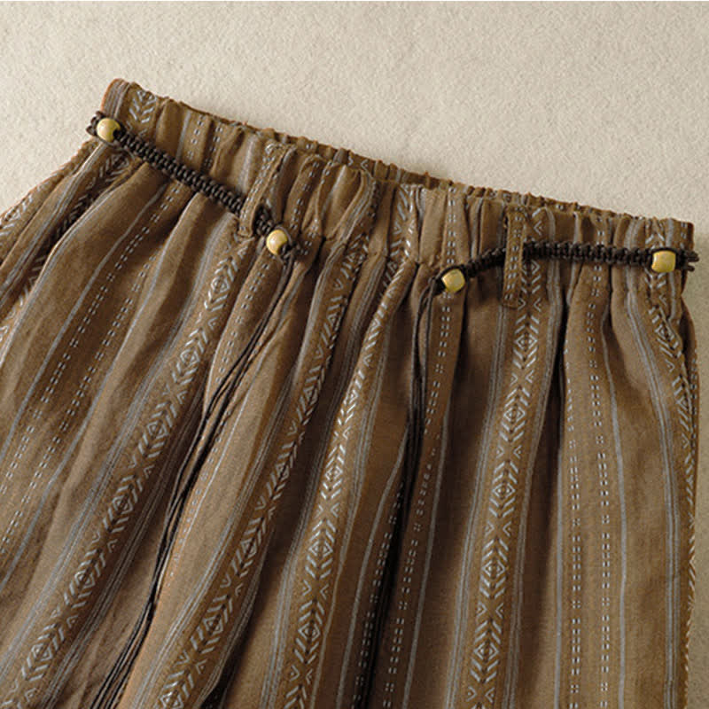 Buddha Stones Lässige Boho-Hose für Frühling und Sommer: Gestreifte Knöchelhose mit Kordelzug, gerades Bein und Tasche - image 2