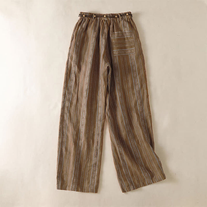 Buddha Stones Lässige Boho-Hose für Frühling und Sommer: Gestreifte Knöchelhose mit Kordelzug, gerades Bein und Tasche - image 1