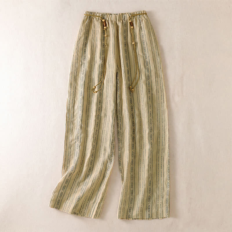 Buddha Stones Lässige Boho-Hose für Frühling und Sommer: Gestreifte Knöchelhose mit Kordelzug, gerades Bein und Tasche - Blassgoldenrode - US8-10, UK/AU12-14, EU40-42 (2XL) - image 8