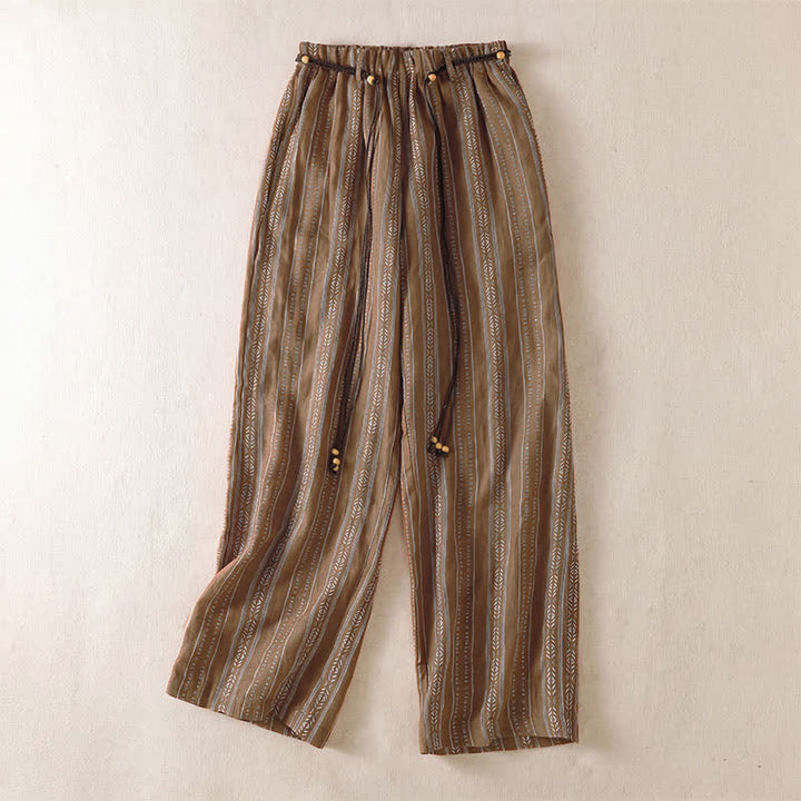 Buddha Stones Lässige Boho-Hose für Frühling und Sommer: Gestreifte Knöchelhose mit Kordelzug, gerades Bein und Tasche - Sienna - US8-10, UK/AU12-14, EU40-42 (2XL) - image 0