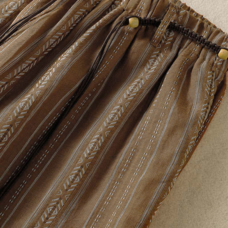 Buddha Stones Lässige Boho-Hose für Frühling und Sommer: Gestreifte Knöchelhose mit Kordelzug, gerades Bein und Tasche - image 4