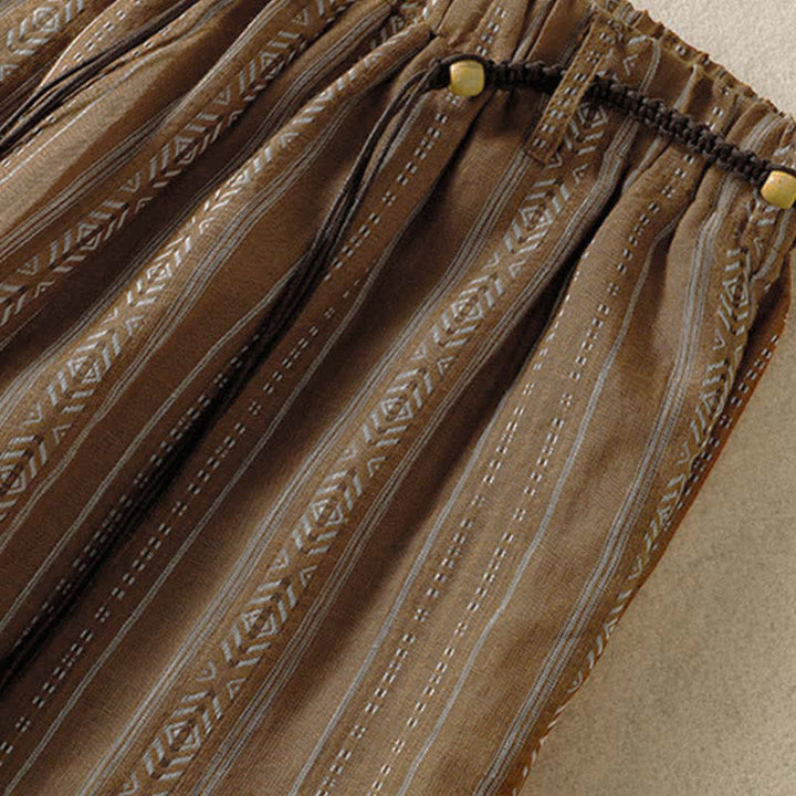 Buddha Stones Lässige Boho-Hose für Frühling und Sommer: Gestreifte Knöchelhose mit Kordelzug, gerades Bein und Tasche - image 4