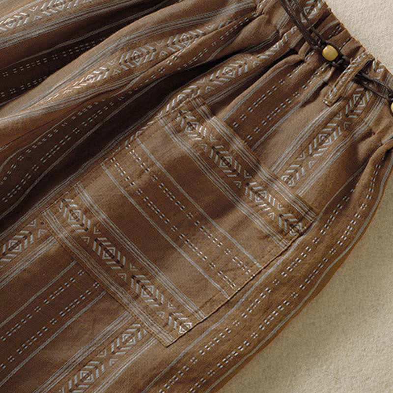 Buddha Stones Lässige Boho-Hose für Frühling und Sommer: Gestreifte Knöchelhose mit Kordelzug, gerades Bein und Tasche - image 5