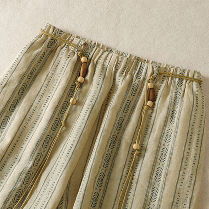 Buddha Stones Lässige Boho-Hose für Frühling und Sommer: Gestreifte Knöchelhose mit Kordelzug, gerades Bein und Tasche - image 10