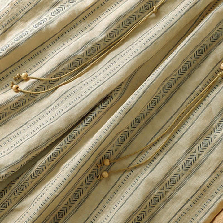 Buddha Stones Lässige Boho-Hose für Frühling und Sommer: Gestreifte Knöchelhose mit Kordelzug, gerades Bein und Tasche - image 14