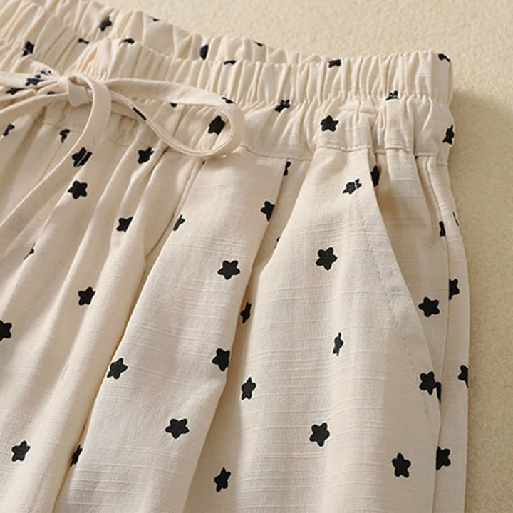 Buddha Stones Lässige Boho-Caprihose mit Kordelzug, Streifenmuster, Zweig- und Sternenmuster sowie Tasche für Damen – ideal für Frühling und Sommer. - image 9
