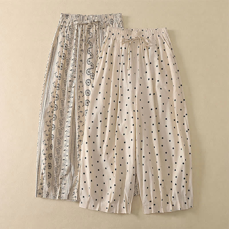 Buddha Stones Lässige Boho-Caprihose mit Kordelzug, Streifenmuster, Zweig- und Sternenmuster sowie Tasche für Damen – ideal für Frühling und Sommer. - image 13