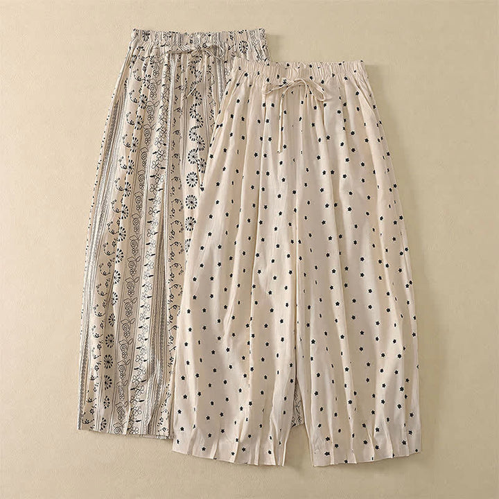 Buddha Stones Lässige Boho-Caprihose mit Kordelzug, Streifenmuster, Zweig- und Sternenmuster sowie Tasche für Damen – ideal für Frühling und Sommer. - image 13
