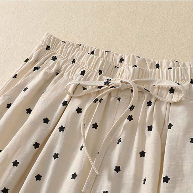 Buddha Stones Lässige Boho-Caprihose mit Kordelzug, Streifenmuster, Zweig- und Sternenmuster sowie Tasche für Damen – ideal für Frühling und Sommer. - image 7