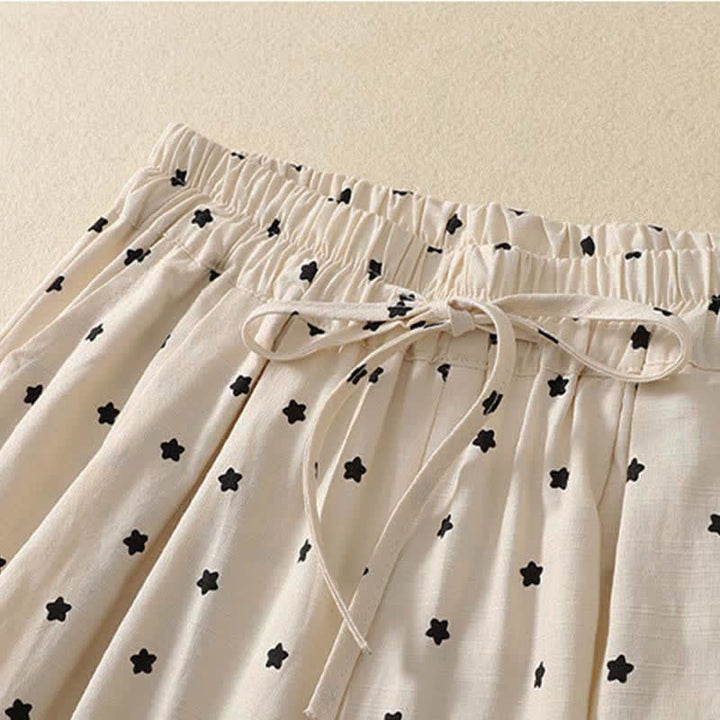 Buddha Stones Lässige Boho-Caprihose mit Kordelzug, Streifenmuster, Zweig- und Sternenmuster sowie Tasche für Damen – ideal für Frühling und Sommer. - image 7