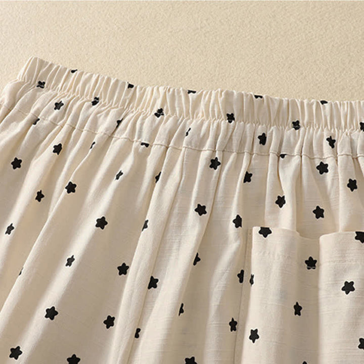 Buddha Stones Lässige Boho-Caprihose mit Kordelzug, Streifenmuster, Zweig- und Sternenmuster sowie Tasche für Damen – ideal für Frühling und Sommer. - image 8