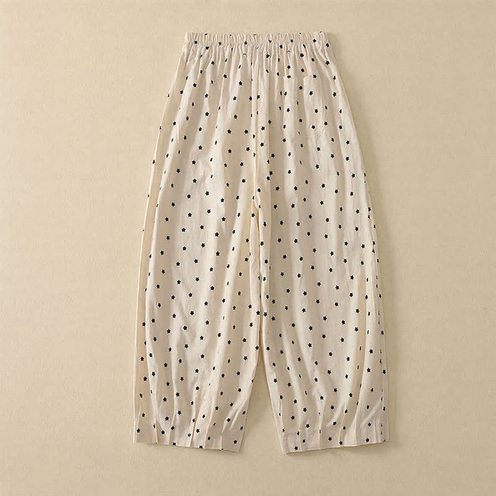 Buddha Stones Lässige Boho-Caprihose mit Kordelzug, Streifenmuster, Zweig- und Sternenmuster sowie Tasche für Damen – ideal für Frühling und Sommer. - image 6
