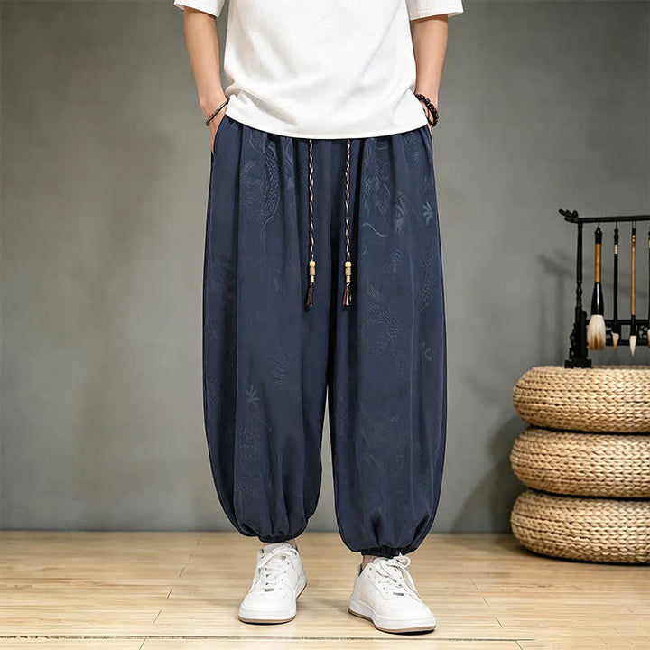 Buddha Stones Lässige Haremshose im Tang-Stil mit Kordelzug und Tasche für Herren – ideal für Frühling und Sommer. - Marine - US/UK/AU46, EU56 (5XL) - image 15