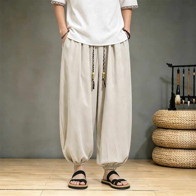 Buddha Stones Lässige Haremshose im Tang-Stil mit Kordelzug und Tasche für Herren – ideal für Frühling und Sommer. - Beige - US/UK/AU46, EU56 (5XL) - image 21