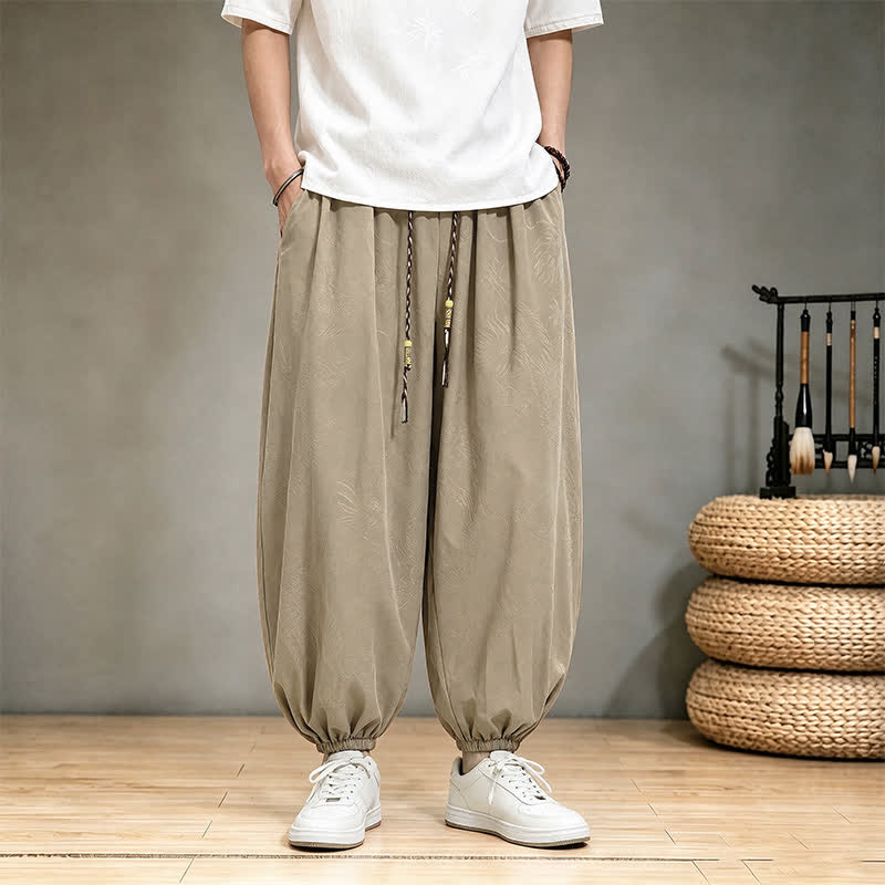 Buddha Stones Lässige Haremshose im Tang-Stil mit Kordelzug und Tasche für Herren – ideal für Frühling und Sommer. - Khaki - US/UK/AU46, EU56 (5XL) - image 4