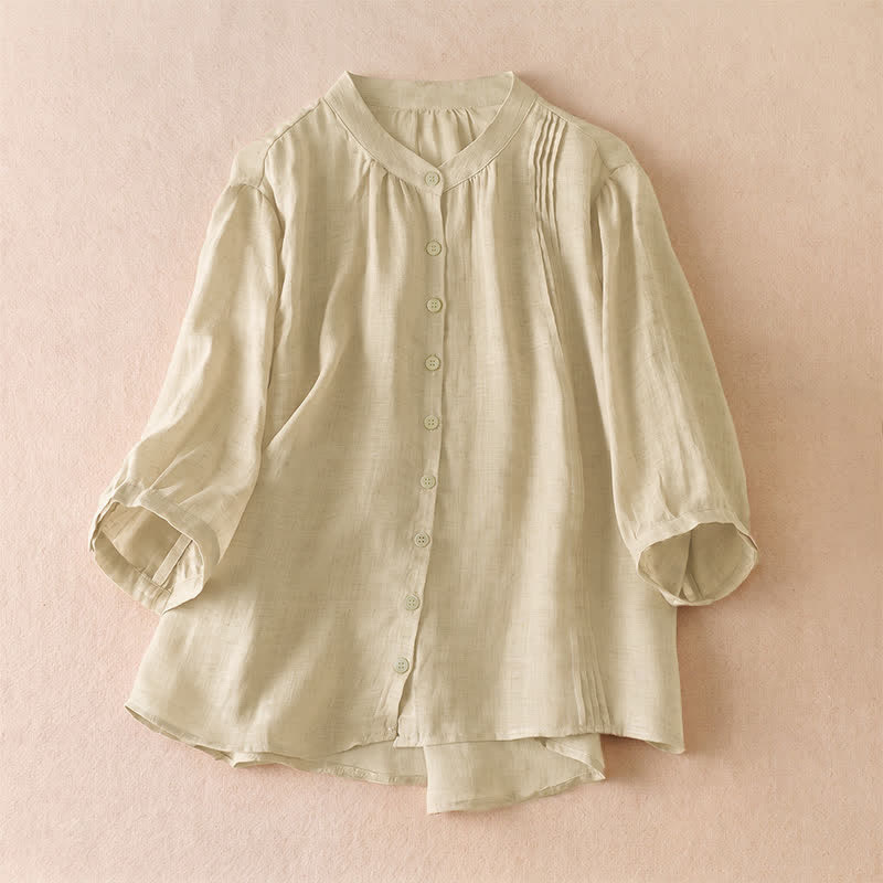 Buddha Stones Klassisches, schlichtes Kurzarmhemd mit Knopfleiste für Damen – einfarbig – für den Sommer - Beige - US8-10, UK/AU12-14, EU40-42 (2XL) - image 8