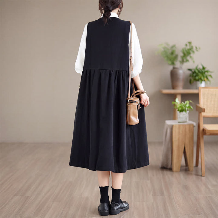 Buddha Stones Lässiges, minimalistisches, einfarbiges Sommerkleid für Damen mit Knopfleiste und Tasche - image 16
