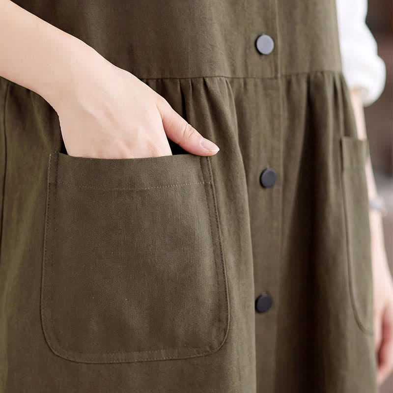 Buddha Stones Lässiges, minimalistisches, einfarbiges Sommerkleid für Damen mit Knopfleiste und Tasche - image 8