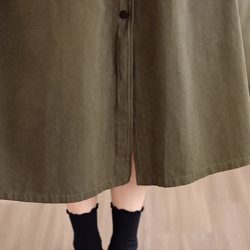 Buddha Stones Lässiges, minimalistisches, einfarbiges Sommerkleid für Damen mit Knopfleiste und Tasche - image 9