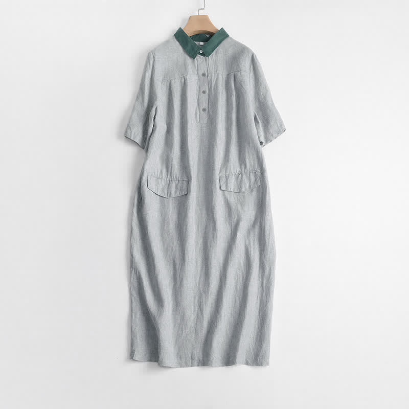 Buddha Stones Lässiges, minimalistisches Kurzarmkleid mit Knopfleiste und Tasche für Damen, ideal für Frühling und Sommer. - Gainsboro - US12, UK/AU16, EU44 (2XL) - image 12