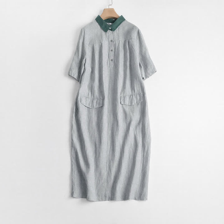 Buddha Stones Lässiges, minimalistisches Kurzarmkleid mit Knopfleiste und Tasche für Damen, ideal für Frühling und Sommer. - Gainsboro - US12, UK/AU16, EU44 (2XL) - image 12