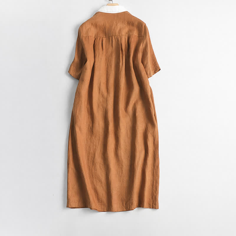 Buddha Stones Lässiges, minimalistisches Kurzarmkleid mit Knopfleiste und Tasche für Damen, ideal für Frühling und Sommer. - image 1