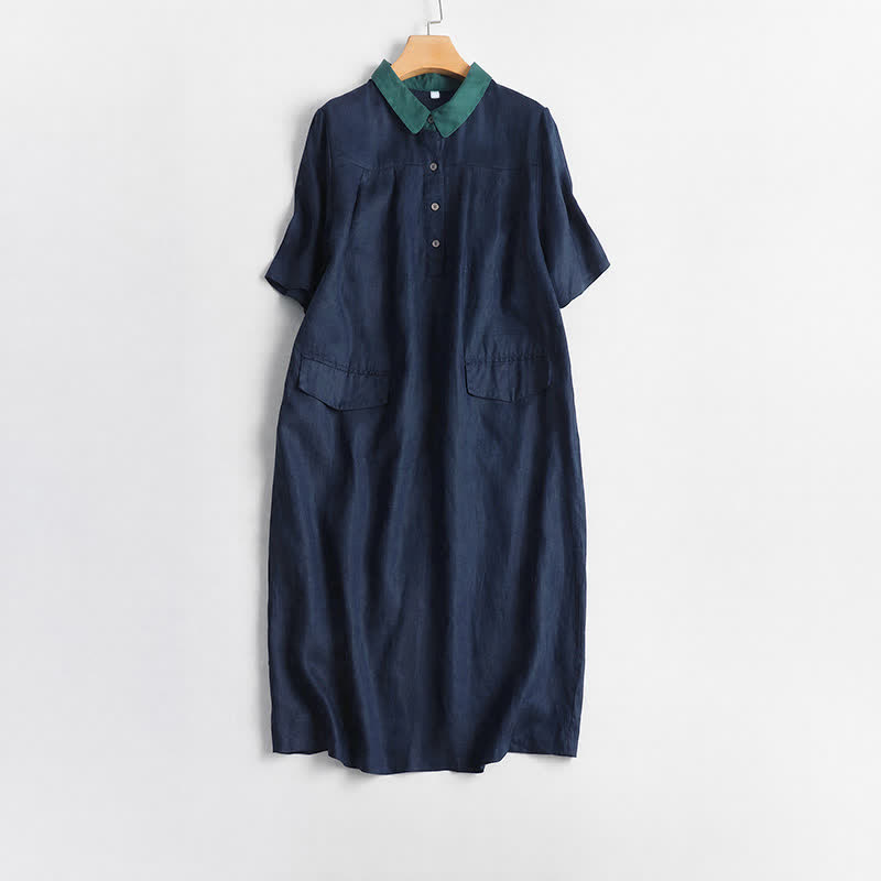 Buddha Stones Lässiges, minimalistisches Kurzarmkleid mit Knopfleiste und Tasche für Damen, ideal für Frühling und Sommer. - Marine - US12, UK/AU16, EU44 (2XL) - image 11