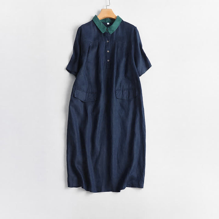 Buddha Stones Lässiges, minimalistisches Kurzarmkleid mit Knopfleiste und Tasche für Damen, ideal für Frühling und Sommer. - Marine - US12, UK/AU16, EU44 (2XL) - image 11