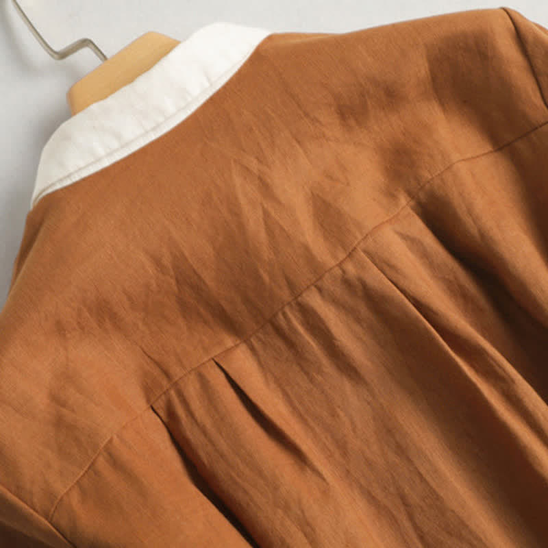 Buddha Stones Lässiges, minimalistisches Kurzarmkleid mit Knopfleiste und Tasche für Damen, ideal für Frühling und Sommer. - image 3