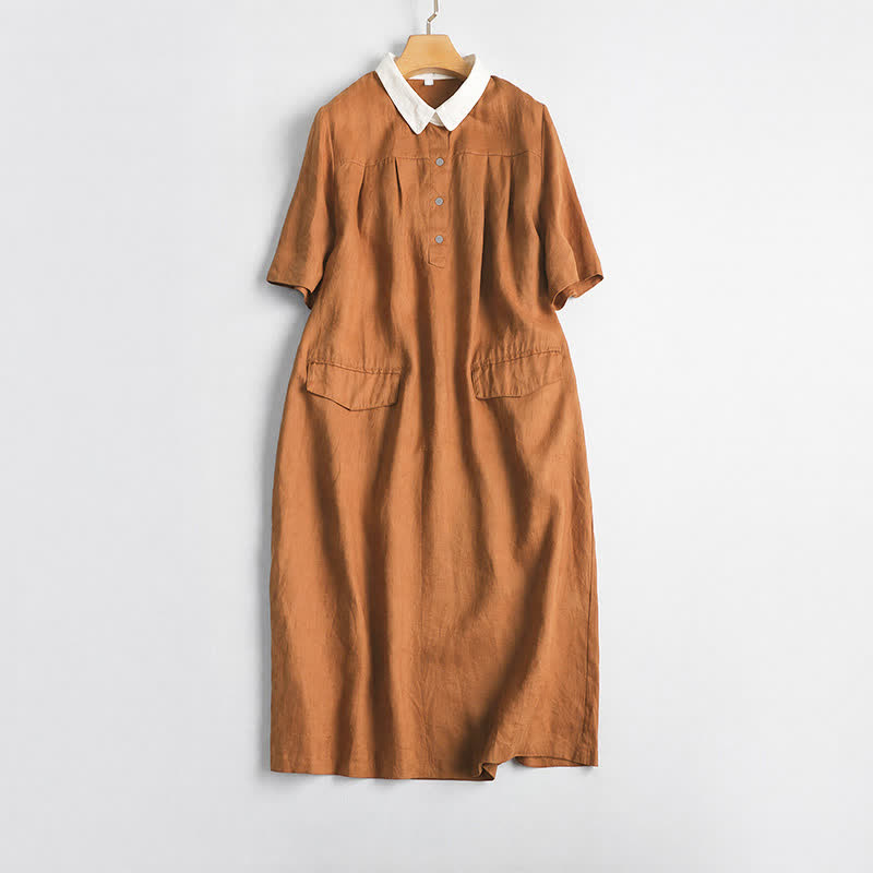 Buddha Stones Lässiges, minimalistisches Kurzarmkleid mit Knopfleiste und Tasche für Damen, ideal für Frühling und Sommer. - Peru - US12, UK/AU16, EU44 (2XL) - image 0