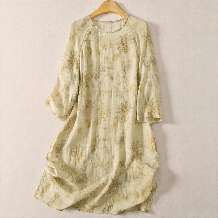Buddha Stones Elegantes, frühlingshaftes Boho-Kleid mit Blumenmuster und langen Ärmeln für Damen - Beige - US12, UK/AU16, EU44 (2XL) - image 0